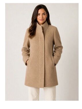 J.Crew City Coat Size 2 Camel Tan Wool Blend Funnel Neck Zip Classic
